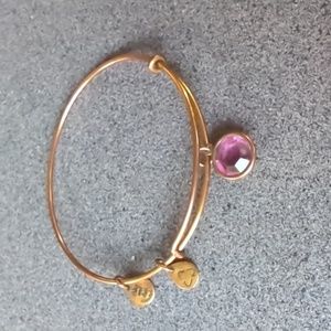 Gold Alex and Ani Bangle with Pink Birthstone Charm